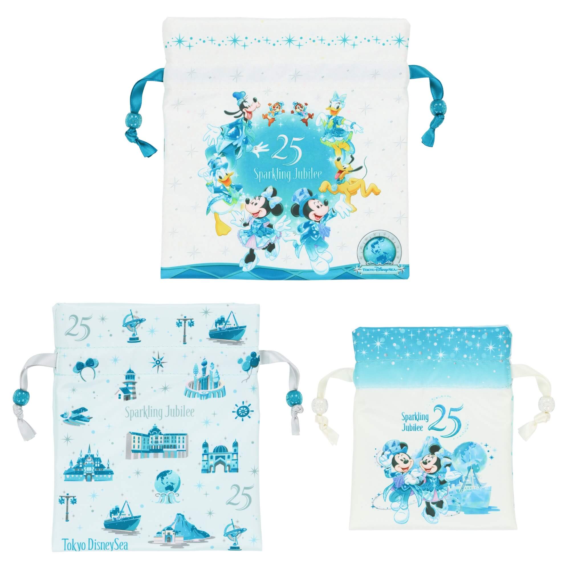 3サイズで使える東京ディズニーシー25周年デザインきんちゃくセット